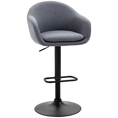 HOMCOM Barhocker, Höhenverstellbarer Barstuhl, Küchenhocker, Bistrohocker mit Fußstütze, Tresenhocker mit Leinenoptik für Esszimmer, Dunkelgrau, 54 x 54 x 92-112 cm von HOMCOM