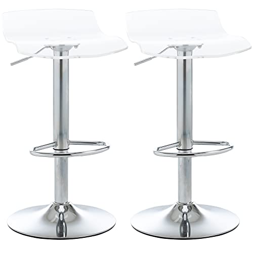 HOMCOM Barhocker, modernes Design, Sitzfläche aus Acryl und Metallgestell, Stehstuhl, Drehhocker – 360 ° drehbar – höhenverstellbar mit Fußstütze – transparent von HOMCOM