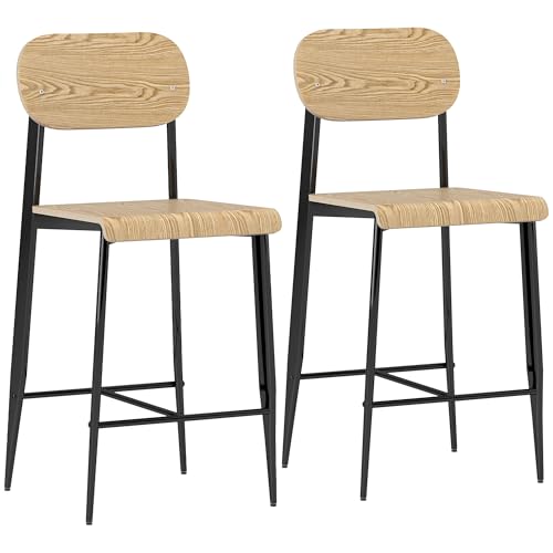 HOMCOM Barhocker 2er Set, Barstuhl mit Fußstütze, Metallgestell, Küchenstuhl mit Sitzhöhe 66 cm, Tresenhocker einfache Montage, Industrie-Design Naturholz+Schwarz HOMCOM Barhocker 2er Set, Barstuhl mit Fußstütze, Metallgestell, Küchenstuhl mit Sitzhöhe 66 cm, Tresenhocker einfache Montage, Industrie-Design Naturholz+Schwarz von HOMCOM