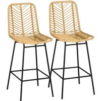 HOMCOM 2er Set Barhocker mit Lehne Barstühle im Boho-Design, PE-Rattan, inkl. Fußtstütze, 42,5 cm x 52 cm x 102 cm, Gelb + Schwarz   Aosom.de von HOMCOM