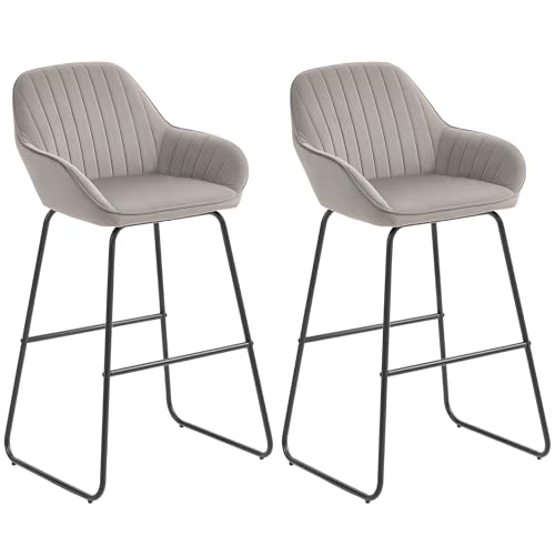 HOMCOM Barhocker 2er Set, Gepolstert Barstuhl mit Fußstütze, Lehne, Samtoptik, Küchenstühle mit Metallgestell Tresenhocker für Küche, Wohnzimmer, Esszimmer Grau HOMCOM Barhocker 2er Set, Gepolstert Barstuhl mit Fußstütze, Lehne, Samtoptik, Küchenstühle mit Metallgestell Tresenhocker für Küche, Wohnzimmer, Esszimmer Grau von HOMCOM