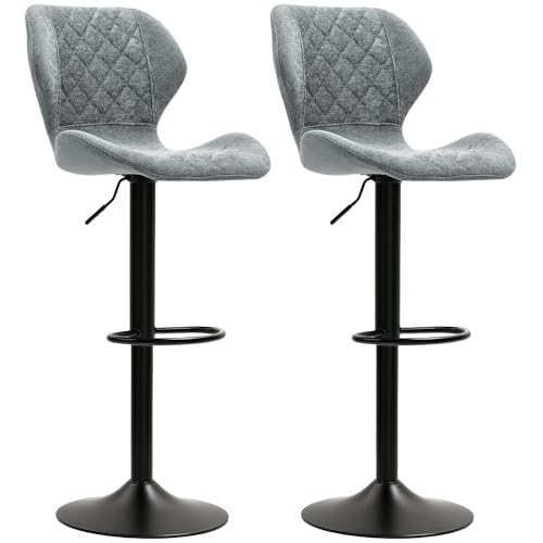 HOMCOM Barhocker 2er-Set, Gepolstert Barstuhl mit Lehne, Chenille-Optik, Stahlgestell, Höhenverstellbare Küchenstühle mit Fußstütze Drehbar Tresenhocker modern für Küche, Dunkelgrau HOMCOM Barhocker 2er-Set, Gepolstert Barstuhl mit Lehne, Chenille-Optik, Stahlgestell, Höhenverstellbare Küchenstühle mit Fußstütze Drehbar Tresenhocker modern für Küche, Dunkelgrau von HOMCOM