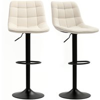 HOMCOM Barhocker 2er-Set, Gepolstert Barstuhl mit Lehne, Stahlgestell, Chenille-Optik, Höhenverstellbare Küchenstühle mit Fußstütze 360° Drehbar Tresenhocker für Küche, Wohnzimmer Beige   Aosom von HOMCOM