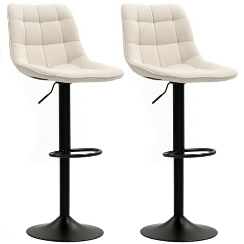 HOMCOM Barhocker 2er-Set, Gepolstert Barstuhl mit Lehne, Stahlgestell, Chenille-Optik, Höhenverstellbare Küchenstühle mit Fußstütze 360° Drehbar Tresenhocker für Küche, Wohnzimmer Beige HOMCOM Barhocker 2er-Set, Gepolstert Barstuhl mit Lehne, Stahlgestell, Chenille-Optik, Höhenverstellbare Küchenstühle mit Fußstütze 360° Drehbar Tresenhocker für Küche, Wohnzimmer Beige von HOMCOM