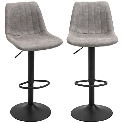 HOMCOM Barhocker 2er Set, Gepolstert Barstuhl mit Metallgestell, Lehne, Höhenverstellbar Küchenstühle mit Fußstütze, 360° Drehbar, Tresenhocker für Küche, Wohnzimmer, Esszimmer, Mikrofasertuch, Grau HOMCOM Barhocker 2er Set, Gepolstert Barstuhl mit Metallgestell, Lehne, Höhenverstellbar Küchenstühle mit Fußstütze, 360° Drehbar, Tresenhocker für Küche, Wohnzimmer, Esszimmer, Mikrofasertuch, Grau von HOMCOM
