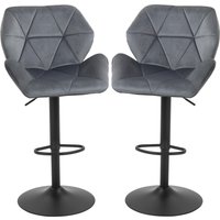 HOMCOM Barhocker 2er Set, Gepolstert Barstuhl mit Metallgestell, Lehne, Samtoptik, Höhenverstellbar Küchenstühle mit Fußstütze 360° Drehbar Tresenhocker für Küche, Wohnzimmer, Esszimmer Grau   Aosom von HOMCOM