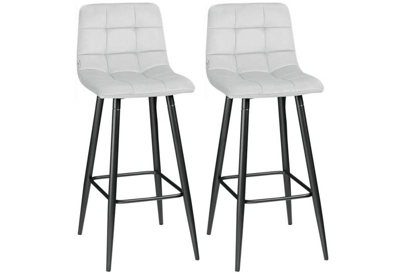 HOMCOM Barhocker 2er-Set, Samt-Bezug, mit Stahlbeinen (Barstühle, 2 St., Tresenhocker), für Wohnzimmer, Esszimmer, hellgrau, 42 x 47 x 105 cm von HOMCOM