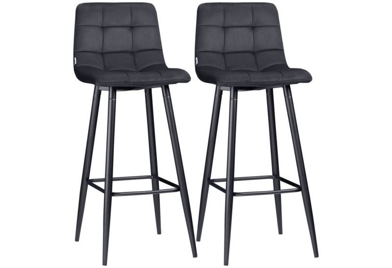 HOMCOM Barhocker 2er-Set, Samt-Bezug, mit Stahlbeinen (Barstühle, 2 St., Tresenhocker), für Wohnzimmer, Esszimmer, schwarz, 42 x 47 x 105 cm von HOMCOM