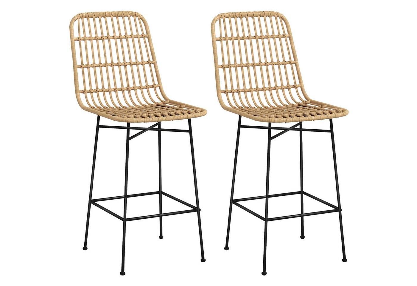 HOMCOM Barhocker 2er-Set, Tresenhocker mit Rückenlehne aus PE-Rattan, Thekenstühle (Barstuhl, 2 St., Küchenhocker), für Wohnzimmer, Küche, Gelb von HOMCOM