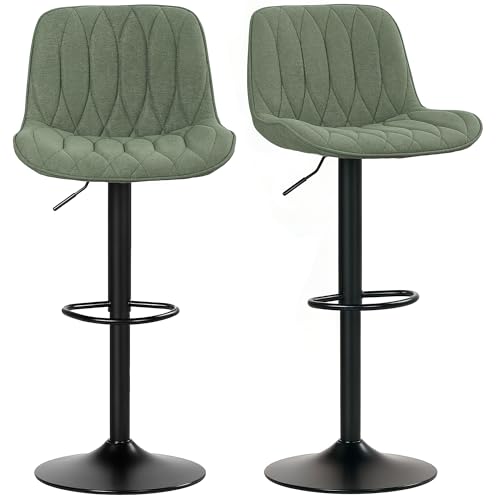 HOMCOM Barhocker 2er Set, höhenverstellbare Drehbarhocker mit Rückenlehne und Fußstütze, Moderne Leinen gepolsterte armlose Barstühle für Küche, Frühstückstheke, Grün HOMCOM Barhocker 2er Set, höhenverstellbare Drehbarhocker mit Rückenlehne und Fußstütze, Moderne Leinen gepolsterte armlose Barstühle für Küche, Frühstückstheke, Grün von HOMCOM