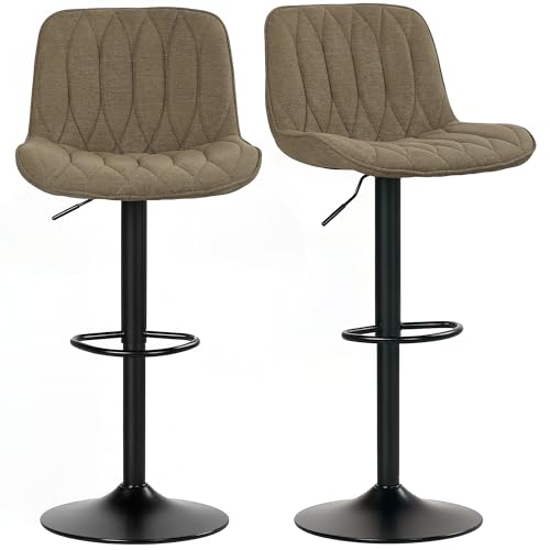 HOMCOM Barhocker 2er Set, höhenverstellbare Drehbarhocker mit Rückenlehne und Fußstütze, moderne Leinen gepolsterte armlose Barstühle für Küche, Frühstückstheke, Braun HOMCOM Barhocker 2er Set, höhenverstellbare Drehbarhocker mit Rückenlehne und Fußstütze, moderne Leinen gepolsterte armlose Barstühle für Küche, Frühstückstheke, Braun von HOMCOM