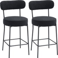 HOMCOM Barhocker 2er Set Barstühle, Küchenstühle mit Fußstütze, Lehne, Fleece-Optik, 68 cm Sitzhöhe Gepolstert Tresenhocker mit Stahlgestell für Küche, Esszimmer, Wohnzimmer Schwarz   Aosom von HOMCOM