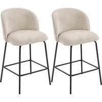 HOMCOM Barhocker 2er Set Barstuhl, Tresenhocker mit Fußstütze, Lehne, Chenille-Optik, Sitzhöhe 68 cm Küchenstühle mit Stahlgestell Loungesessel für Küche, Wohnzimmer, Esszimmer Beige   Aosom von HOMCOM