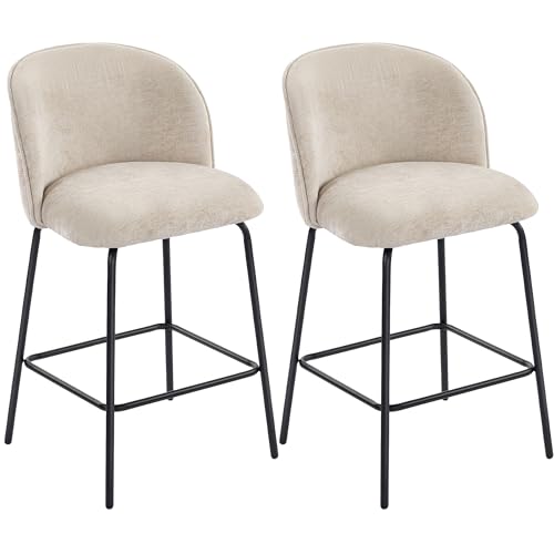 HOMCOM Barhocker 2er Set Barstuhl, Tresenhocker mit Fußstütze, Lehne, Chenille-Optik, Sitzhöhe 68 cm Küchenstühle mit Stahlgestell Loungesessel für Küche, Wohnzimmer, Esszimmer Beige HOMCOM Barhocker 2er Set Barstuhl, Tresenhocker mit Fußstütze, Lehne, Chenille-Optik, Sitzhöhe 68 cm Küchenstühle mit Stahlgestell Loungesessel für Küche, Wohnzimmer, Esszimmer Beige von HOMCOM