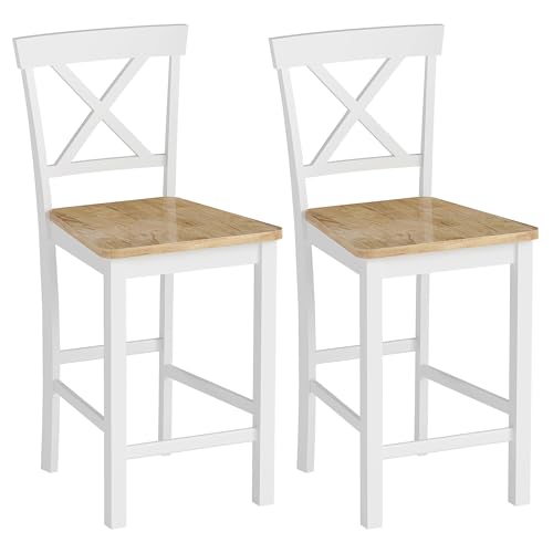 HOMCOM Barhocker 2er Set Barstuhl Armlose Küchenstühle mit Rückenlehne und Fußstütze, Modern Tresenhocker aus Massivholz für Küche, Wohnzimmer, Esszimmer Eiche von HOMCOM