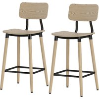 HOMCOM Barhocker 2er Set Barstuhl Tresenhocker mit Rückenlehne und Fußstütze, Küchenstühle mit Stahlbeine für Küche, Wohnzimmer, Esszimmer Natur   Aosom von HOMCOM