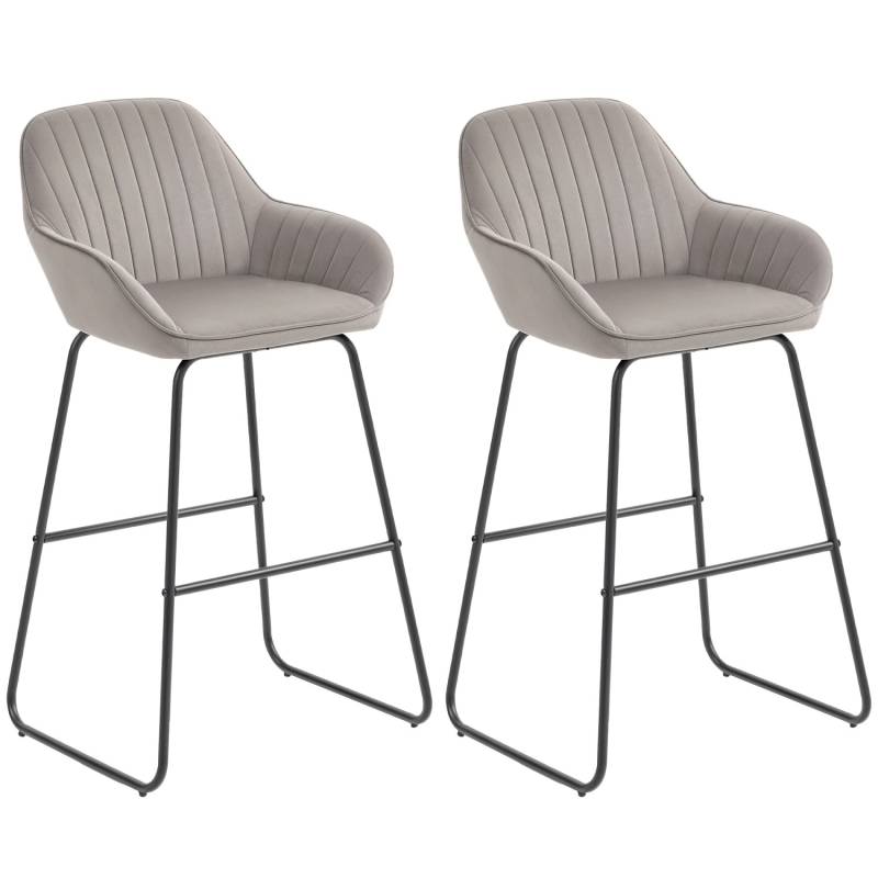 HOMCOM Barhocker 2er Set Gepolstert Barstuhl für Küche Wohnzimmer Grau von HOMCOM