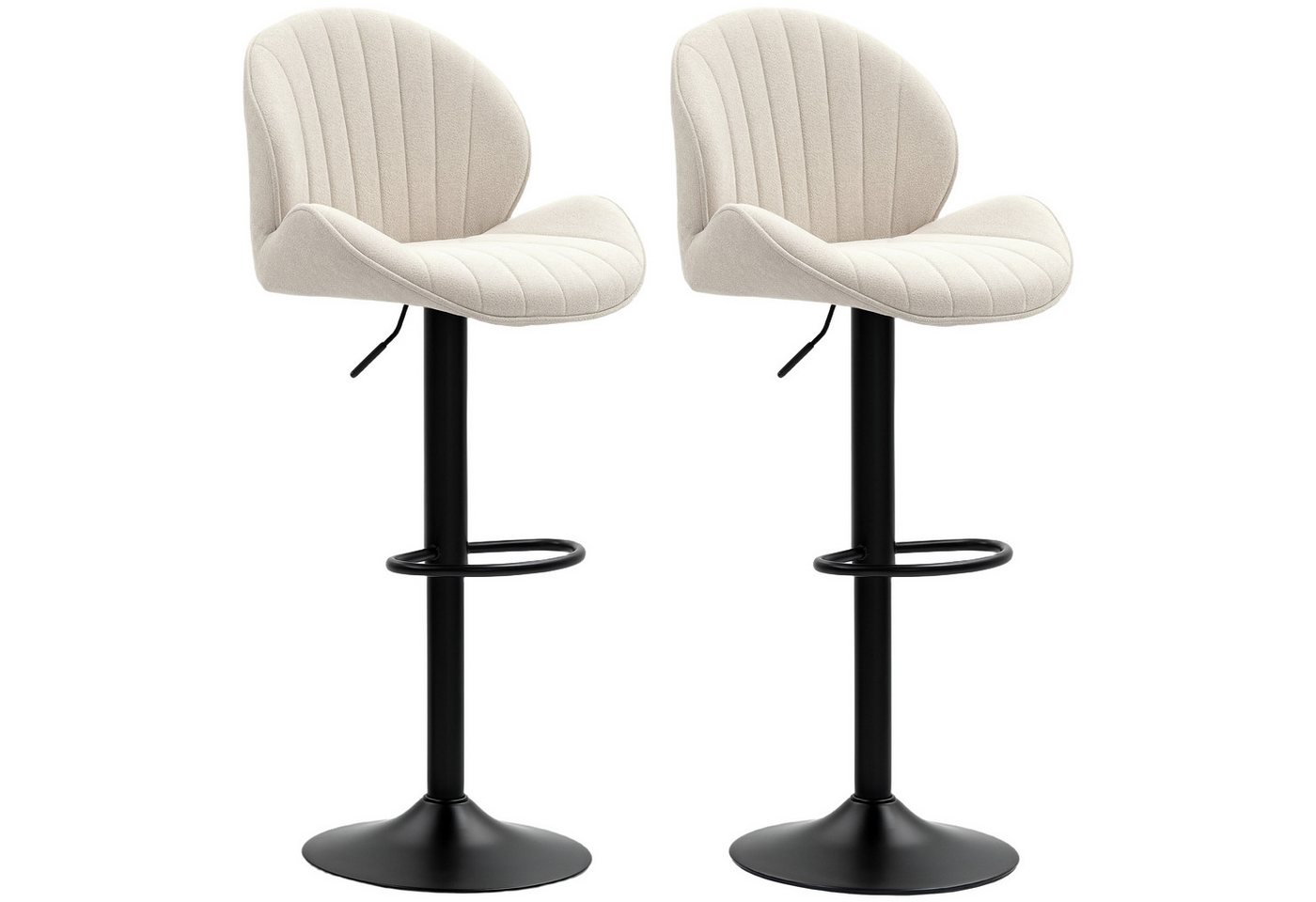 HOMCOM Barhocker 2er Set Höhenverstellbar Barstuhl mit Rückenlehne und Fußstütze (Drehbar Tresenhocker, 2 St., Rutschfest Hocker), mit Chenille-Optik, Beige von HOMCOM