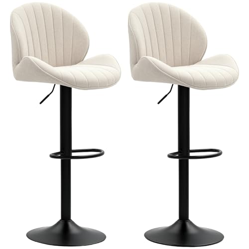HOMCOM Barhocker 2er Set Höhenverstellbar Drehbar Tresenhocker Barstuhl mit Rückenlehne und Fußstütze, rutschfest Hocker mit Chenille-Optik, Beige HOMCOM Barhocker 2er Set Höhenverstellbar Drehbar Tresenhocker Barstuhl mit Rückenlehne und Fußstütze, rutschfest Hocker mit Chenille-Optik, Beige von HOMCOM