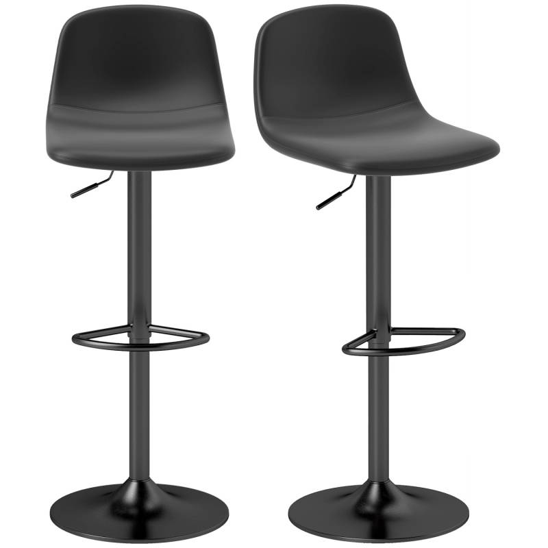 HOMCOM Barhocker 2er Set Höhenverstellbar Kunstleder Schwarz von HOMCOM