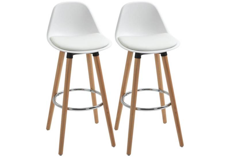 HOMCOM Barhocker 2er-Set Küchenhocker, Barstuhl mit Fußstützen (Tresenstuhl, 2 St., Küchenstuhl), für Esszimmer, Küche, Kunstleder, Weiß, 38,5 x 42,5 x 91 cm von HOMCOM