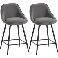 HOMCOM Barhocker 2er Set Tresenhocker Barstuhl mit Fußstütze, Rückenlehne, Kord-Optik, Sitzhöhe 65 cm Küchenstühle mit Stahlgestell Sessel für Küche, Esszimmer Grau   Aosom von HOMCOM