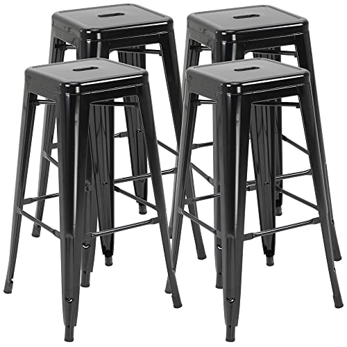 HOMCOM Barhocker 4er Set, Barstuhl mit Fußstütze, Küchenstühle aus Metall Stapelbar Tresenhocker Hocker für Küche, Wohnzimmer, Esszimmer Schwarz von HOMCOM