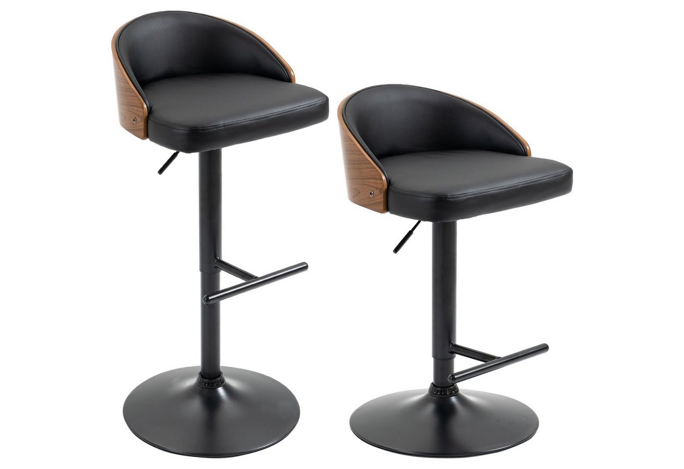 HOMCOM Barhocker Barstühle mit Fußstütze (Drehstühle, 2 St., Küchenstühle), Schwarz+Kaffee 48 x 49,5 x 76-96 cm von HOMCOM