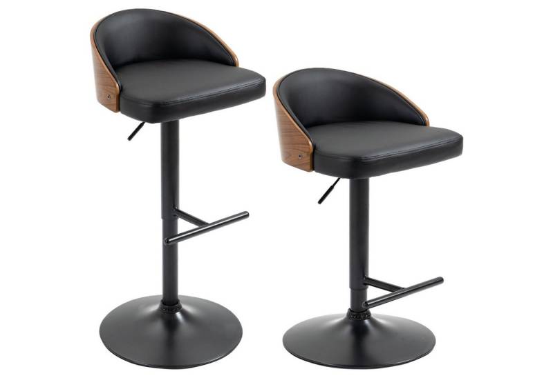 HOMCOM Barhocker Barstühle mit Fußstütze (Drehstühle, 2 St., Küchenstühle), Schwarz+Kaffee 48 x 49,5 x 76-96 cm von HOMCOM