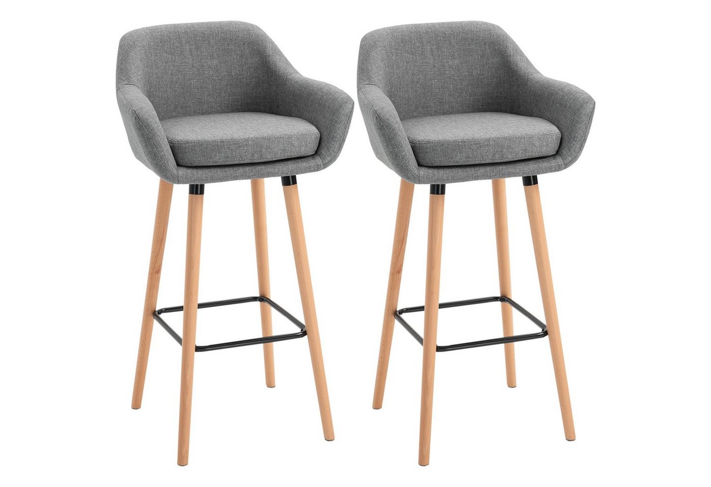 HOMCOM Barhocker Barstühle mit Fußstütze (Tresenhocker, 2 St., Bistrohocker), Grau 55 x 48 x 100 cm von HOMCOM