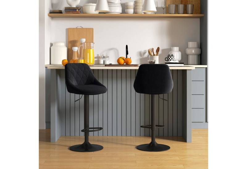HOMCOM Barhocker Barstuhl mit Fußstütze, Rückenlehne (Drehstuhl, 2 St., Bistrohocker), Metall, Schwarz, 46 x 48 x 83-104 cm von HOMCOM