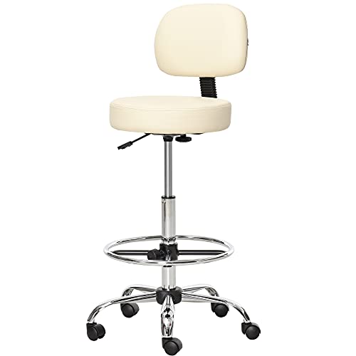 HOMCOM Barhocker Drehstuhl Höheverstellbarer Barstuhl mit Rollen aus Kunstleder-Leder Arbeitshocker Bürohocker 360° schwenkbar mit Lehne Gepolstertet Beige 56 x 57 x 104-127 cm HOMCOM Barhocker Drehstuhl Höheverstellbarer Barstuhl mit Rollen aus Kunstleder-Leder Arbeitshocker Bürohocker 360° schwenkbar mit Lehne Gepolstertet Beige 56 x 57 x 104-127 cm von HOMCOM