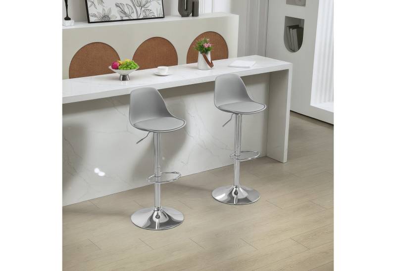 HOMCOM Barhocker Gepolstert Barstuhl mit Stahlgestell, Lehne (360° Drehbar Tresenhocker, 2 St., Höhenverstellbar Küchenstühle mit Fußstütze), für Küche, Wohnzimmer, Esszimmer, Kunstleder Grau von HOMCOM