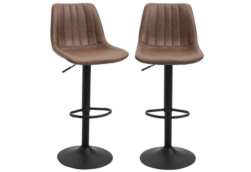 HOMCOM Barhocker Tresenstuhl mit Fußstützen (Drehstuhl, 2 St., Barstuhl), Braun, Polyester, 43 x 46,5 x 89-110 cm von HOMCOM