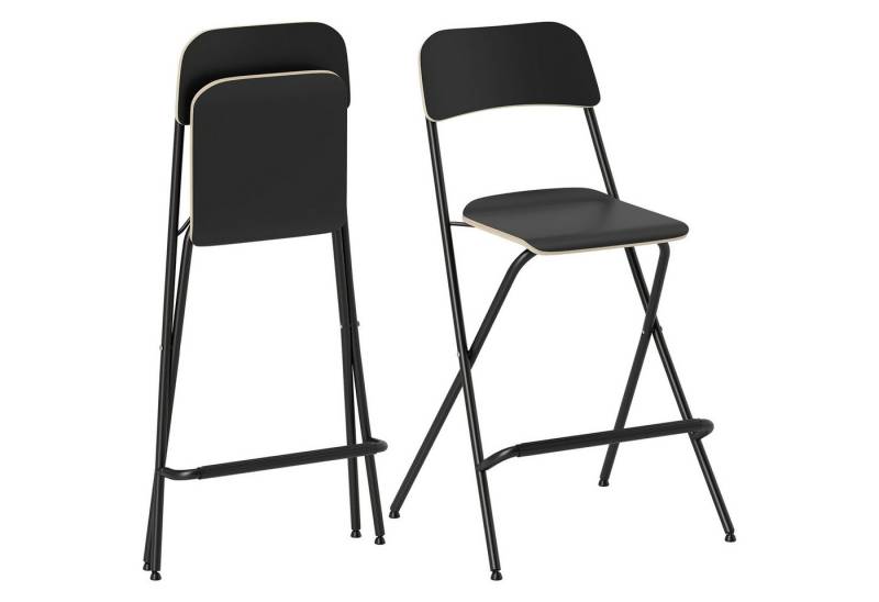 HOMCOM Barhocker Klapphocker mit Rückenlehne Stahlrahmen und Fußstütze (Barstuhl, 2 St., 96 cm Höhe Tresenhocker), für Küche, Esszimmer, Schwarz von HOMCOM