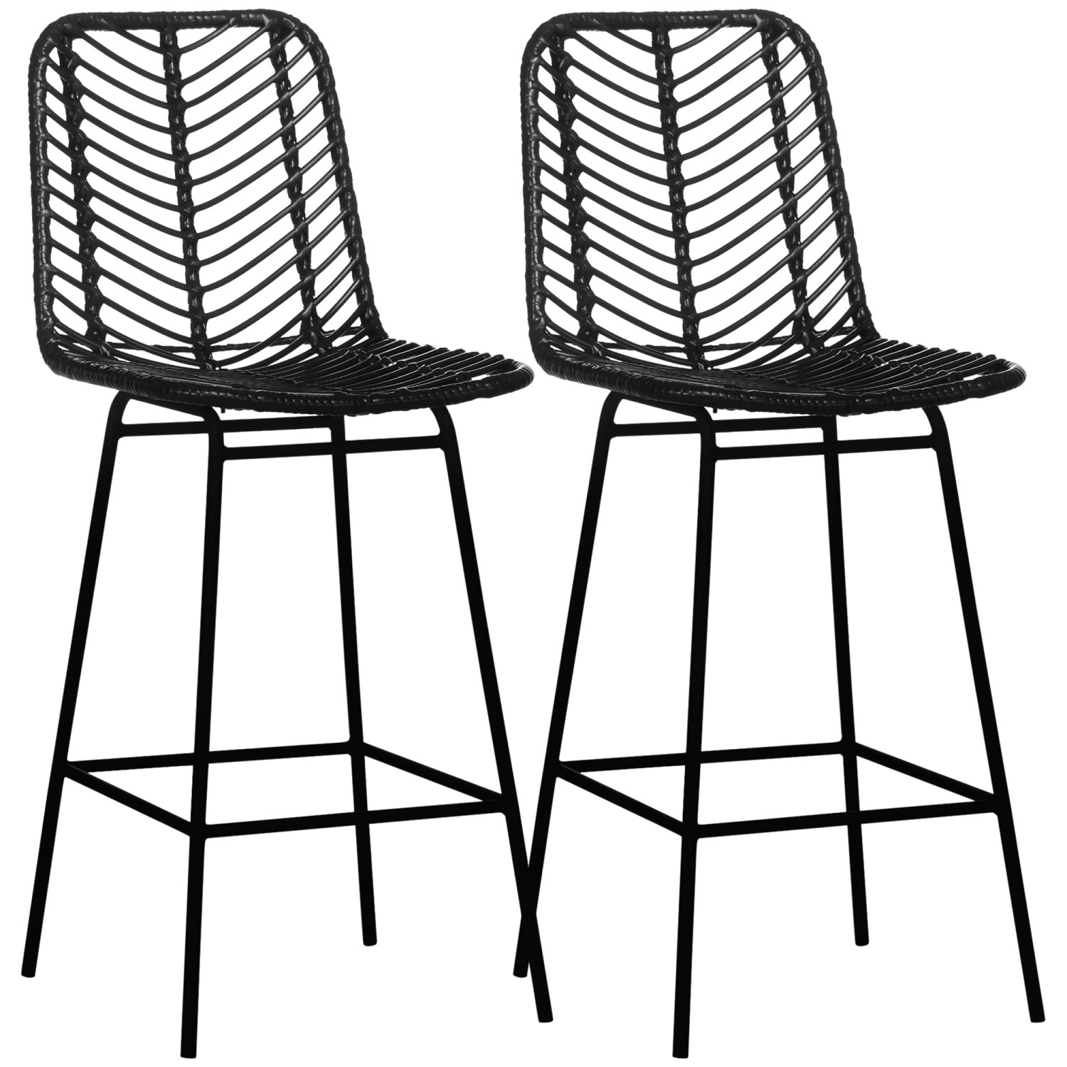 HOMCOM Barhocker PE-Rattan Stahl Schwarz 42,5L x 52B x 102H cm von HOMCOM
