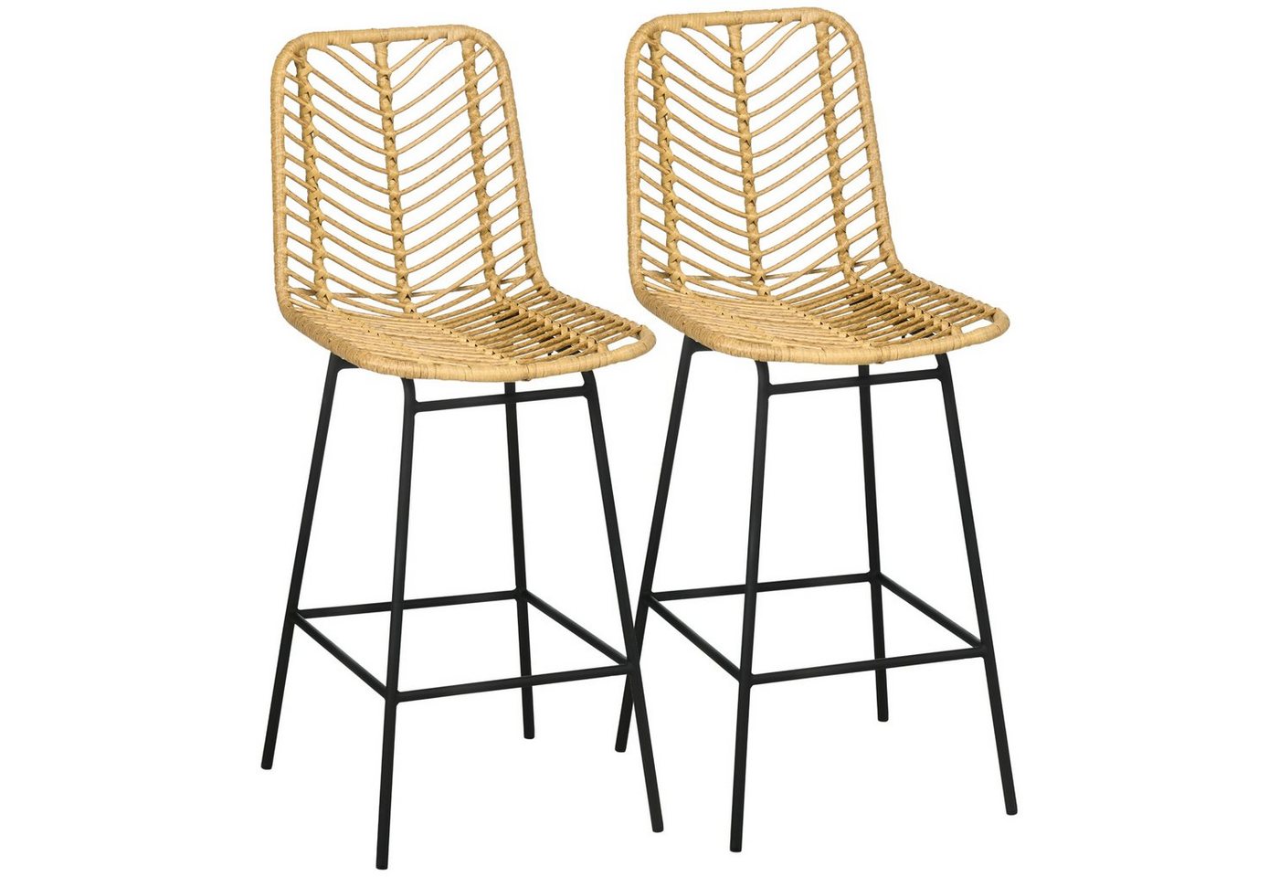 HOMCOM Barhocker Rattan Barhocker Satz (Barhocker, 2 St., Esszimmerstühle), Gelb+Schwarz 52 x 42,4 x 102 cm von HOMCOM