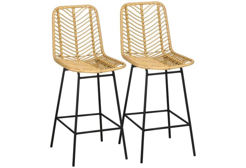 HOMCOM Barhocker Rattan Barhocker Satz (Barhocker, 2 St., Esszimmerstühle), Gelb+Schwarz 52 x 42,4 x 102 cm von HOMCOM
