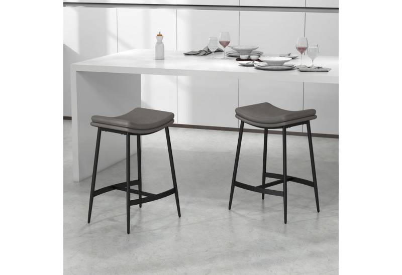 HOMCOM Barhocker Tresenhocker mit Kunstleder-Optik (Barstuhl, 2 St., Stahlgestell), 120 kg Belastbarkeit, Grau von HOMCOM