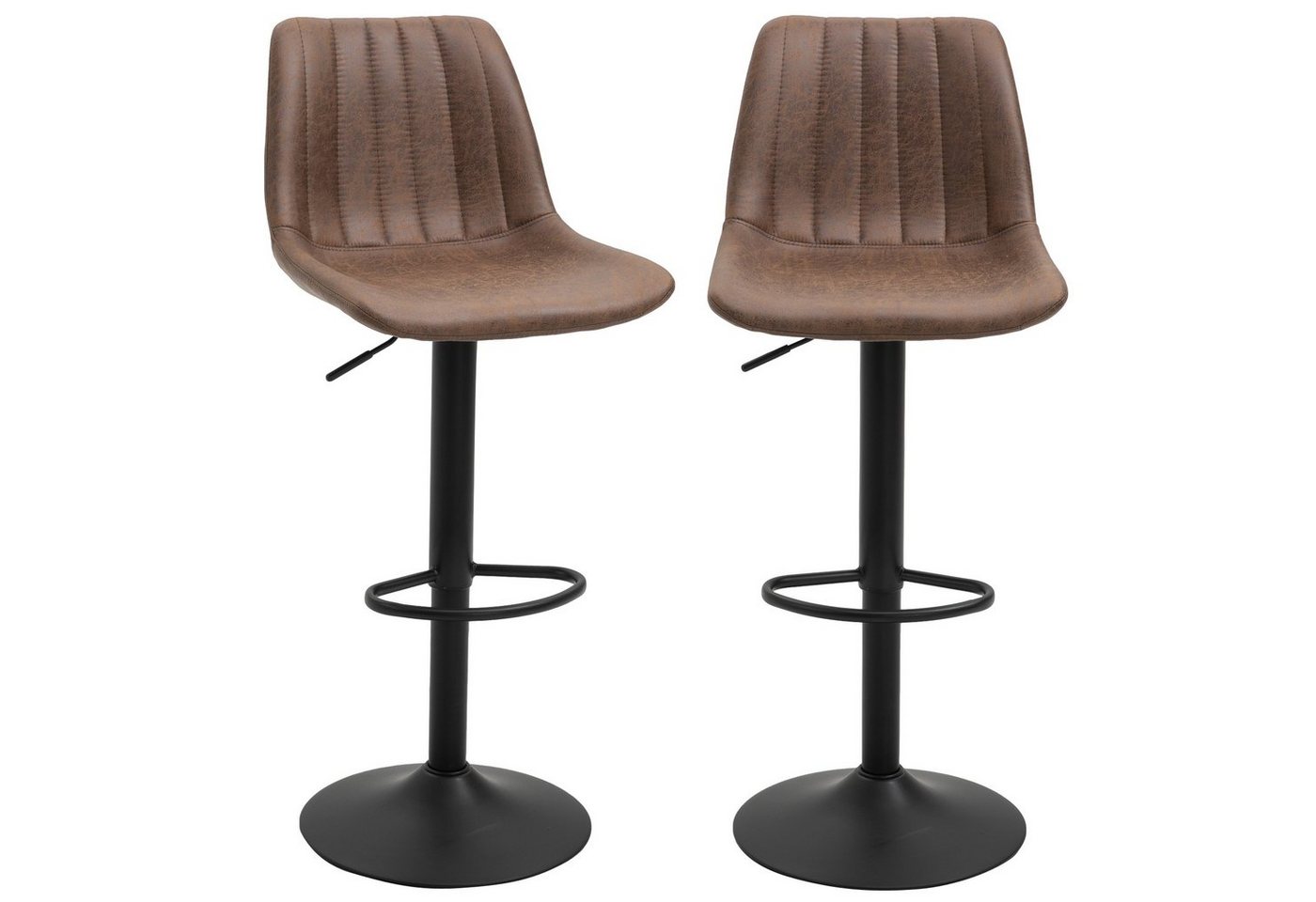 HOMCOM Barhocker Tresenstuhl mit Fußstützen (Drehstuhl, 2 St., Barstuhl), Braun, Polyester, 43 x 46,5 x 89-110 cm von HOMCOM