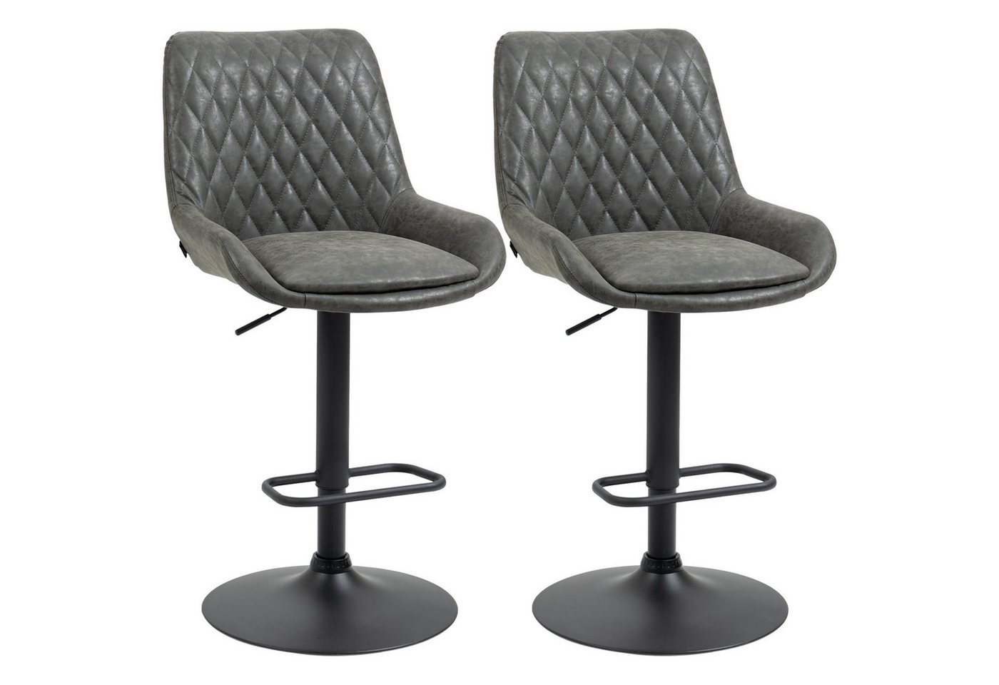 HOMCOM Barhocker höhenverstellbarer Barstuhl, Tresenstuhl mit Fußstütze (Küchenhocker, 2 St., Küchenstuhl), für Esszimmer, Küche, Kunstleder, Dunkelgrau von HOMCOM