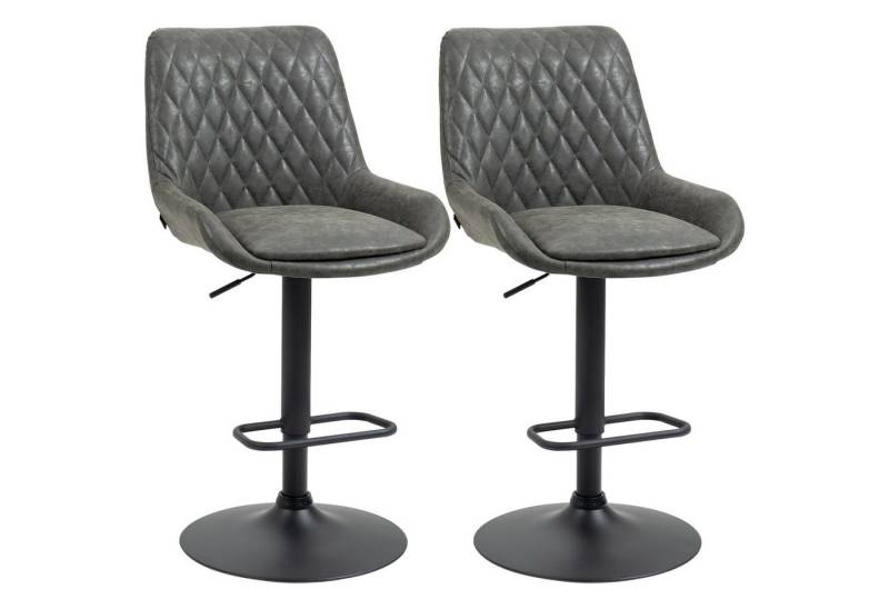 HOMCOM Barhocker höhenverstellbarer Barstuhl, Tresenstuhl mit Fußstütze (Küchenhocker, 2 St., Küchenstuhl), für Esszimmer, Küche, Kunstleder, Dunkelgrau von HOMCOM