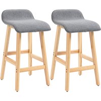 HOMCOM Barhocker im skandinavischen Stil - Set aus 2 Barhockern mit Fußstützen - Fichtenholz Polyester Leinenoptik Grau   Aosom von HOMCOM