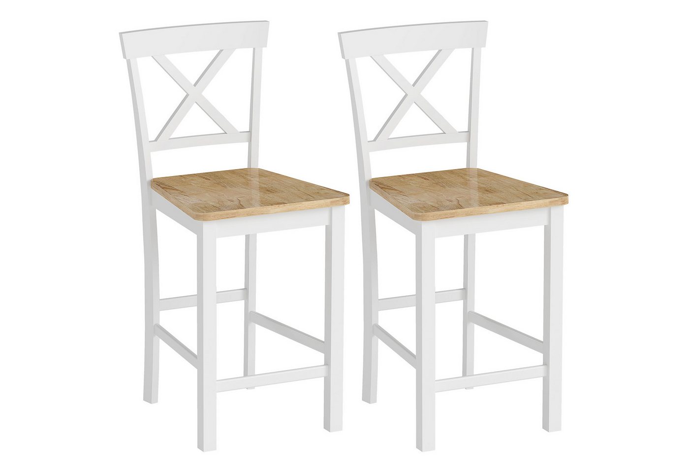 HOMCOM Barhocker mit Rückenlehne und Fußstütze (Küchenstühle, 2 St., Modern Tresenhocker), für Küche, Wohnzimmer, Esszimmer Eiche von HOMCOM