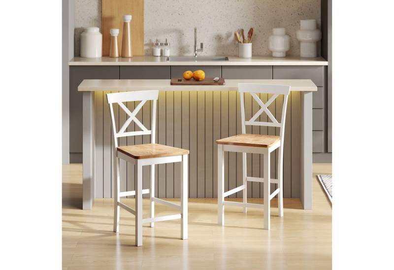 HOMCOM Barhocker mit Rückenlehne und Fußstütze (Küchenstühle, 2 St., Modern Tresenhocker), für Küche, Wohnzimmer, Esszimmer Eiche von HOMCOM