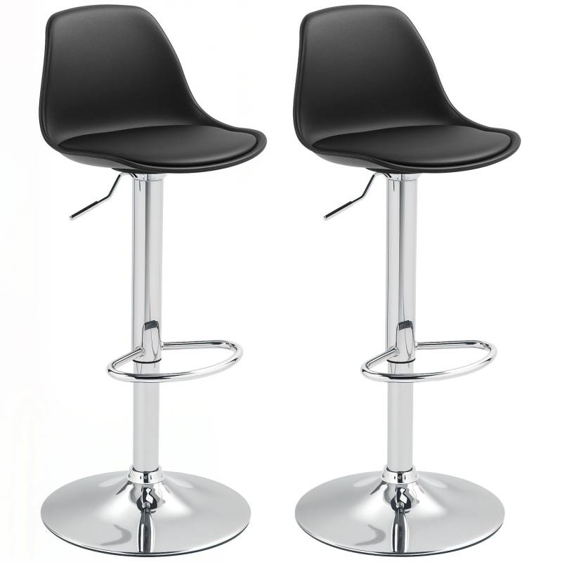 HOMCOM Barhocker mit Stahlgestell Kunstleder Schwarz 42L x 38B x 82-104H cm von HOMCOM