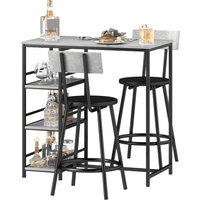 HOMCOM Barisch-Set mit Hockern, Stehtisch mit 2 Barhockern, Küchenbar mit Regalen, hoher Barisch und 2 Hocker für Esszimmer, Küche, Grau und Schwarz   Aosom von HOMCOM
