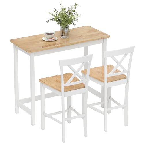 HOMCOM Bartisch Barhocker 2er Set Stehtisch mit Holzoptik Armlose Küchenstühle mit Rückenlehne und Fußstütze Massivholz für Küche, Wohnzimmer, Esszimmer Eiche von HOMCOM