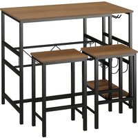 HOMCOM Bartisch Set mit 2 Barhockern 3-teiliges Küchentresen Tischset mit kleinem Fußabdruck Stahl 108x60x95 cm in Natur und Schwarz   Aosom.de von HOMCOM