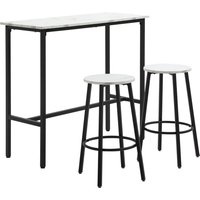 HOMCOM Bartisch-Set + 2 Hocker Stahlrahmen marmorierte Oberfläche 2 Personen Weiß   Aosom von HOMCOM